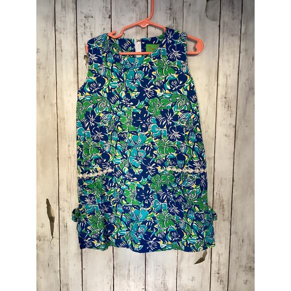 Lilly Pulitzer Kids Girls Sleeveless Floral Dress Knit Shift Beneath Zipper Sz 6